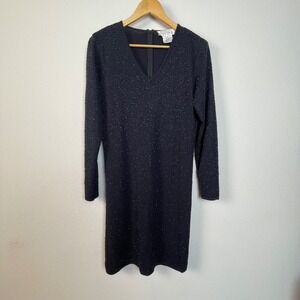 Badgley‎ Mischka Studio Blue Beaded V Neck Long Sleeve Sheath Dress Size S